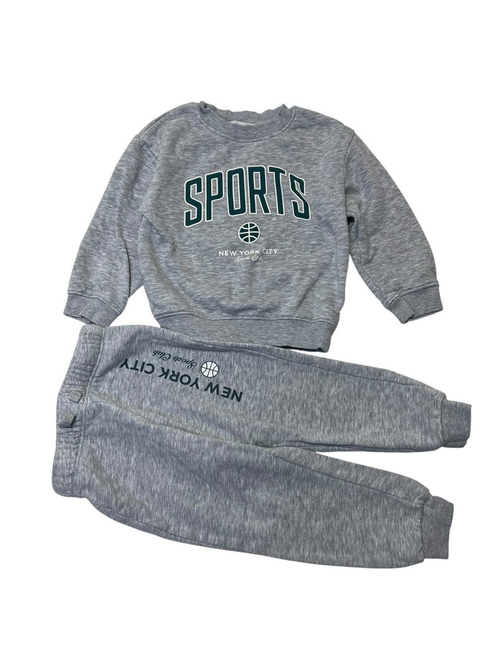 H&M Grey 'SPORTS' Sweatshirt & Joggers Set with Teal Print